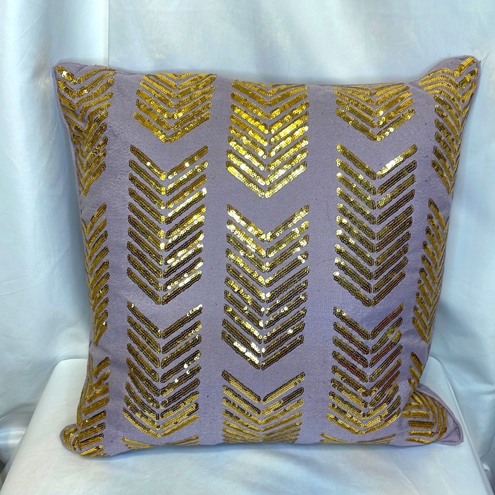 18” square pillow lavender and gold sequins